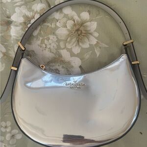 kate spade Silver Metallic Crescent Shoulder Bag with Gold Hardware